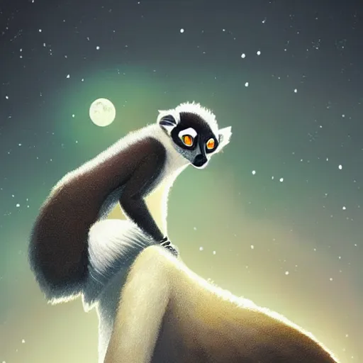 Prompt: geometric lemur, moon in the background, intricate, elegant, highly detailed, digital painting, artstation, concept art, smooth, sharp focus, illustration, art by artgerm