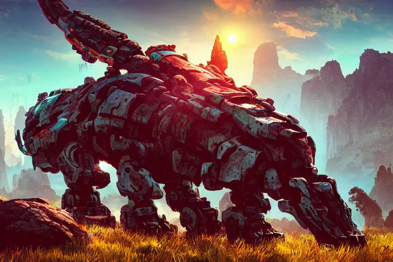 Image similar to tremortusk machine mecanical creature robot of horizon forbidden west horizon zero dawn bioluminiscence global illumination ray tracing hdr fanart arstation by ian pesty and alena aenami artworks in 4 k