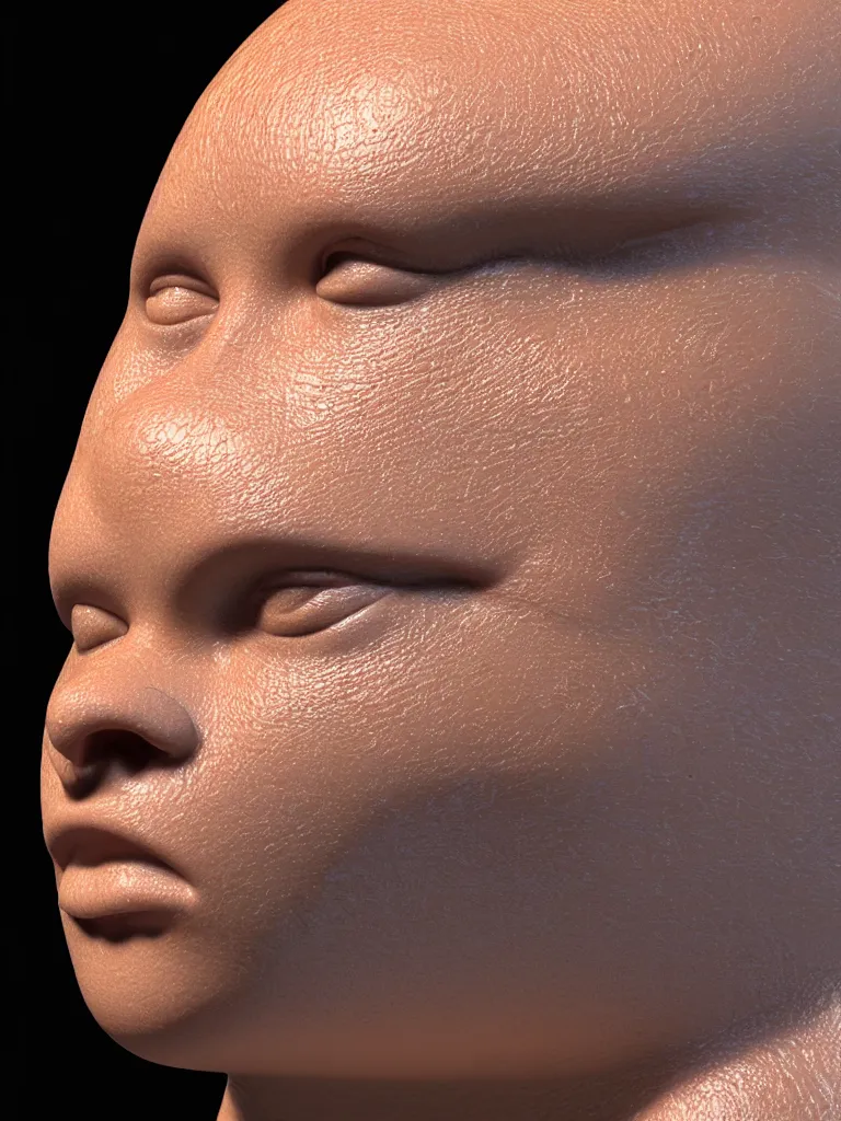 Image similar to simple primitive tube shape, textured with photorealistic human skin, photoreal details, straight smooth vertical, highly realistic bump map, surface painter, renderman