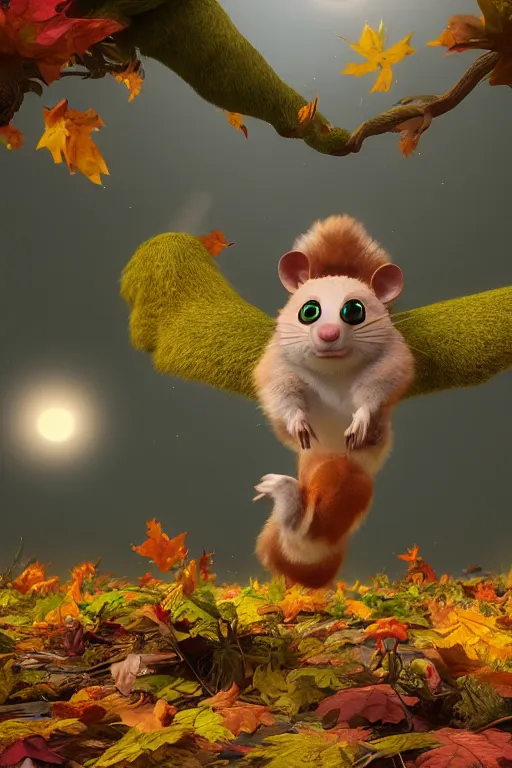 Prompt: 3 d render animal, a flying squirrel, design by mark ryden and pixar and hayao miyazaki, unreal 5, daz, hyperrealistic, octane render, cosplay, rpg portrait, dynamic lighting, intricate detail, harvest fall vibrancy, cinematic