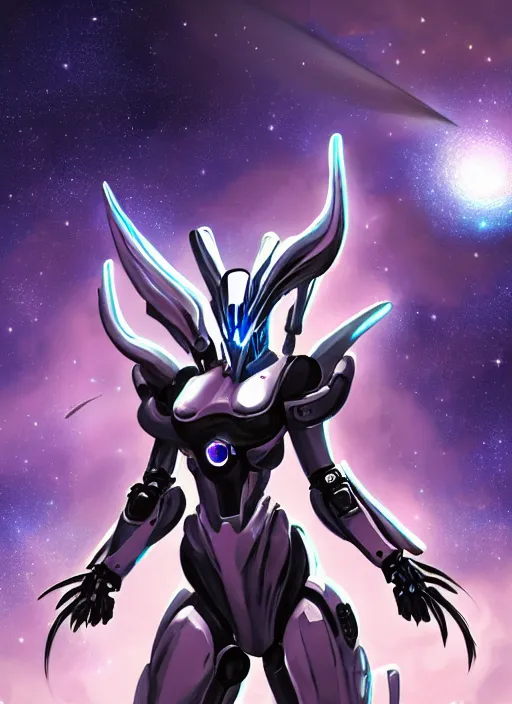 Image similar to cinematic shot, cosmic sized perfectly proportioned stunning beautiful anthropomorphic robot mecha female dragon, space background, larger than galaxies, holding milky way in hands, sleek silver armor, epic proportions, epic size, epic scale, ultra detailed digital art, furry art, macro art, dragon art, giantess art, warframe fanart, furaffinity, deviantart