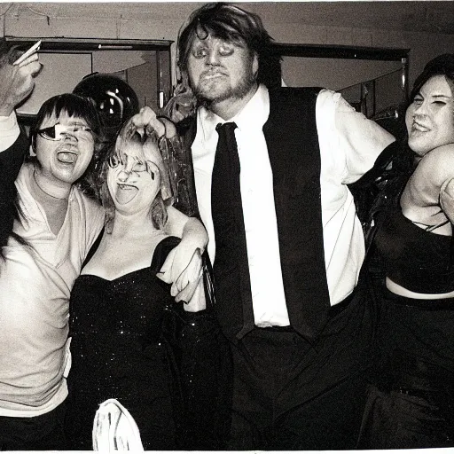 Prompt: photographs from a drunken new years eve party in the ywar 1999