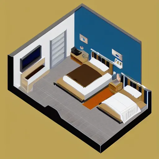 Image similar to an isometric overview of a 3 d bedroom inspired by the sign leo