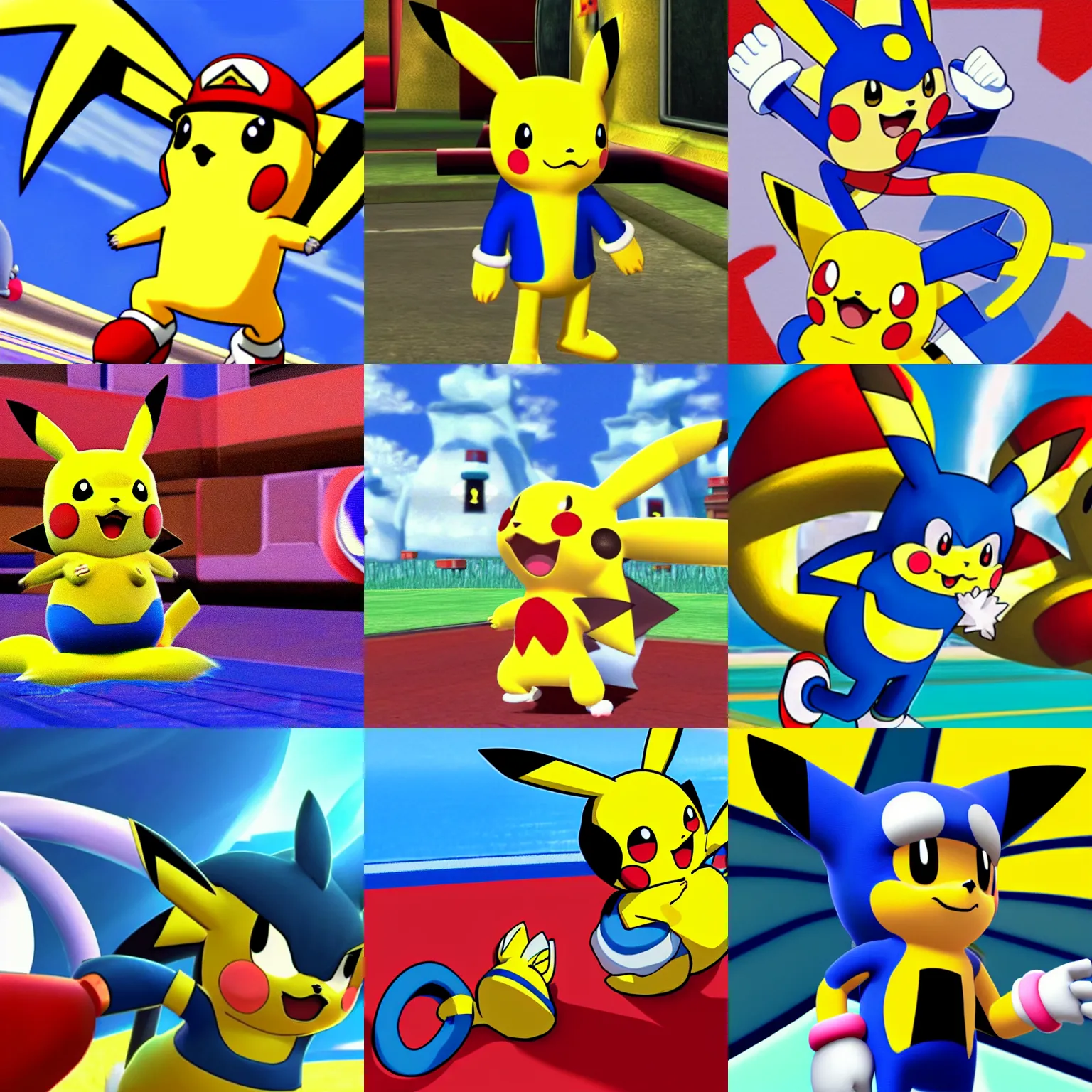 Prompt: pikachu in sonic adventure 2