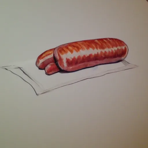 Image similar to sausage painted on white paper by old child, anatomically correct, unreal engine 5, hyper realistic, 8 k highly detailed