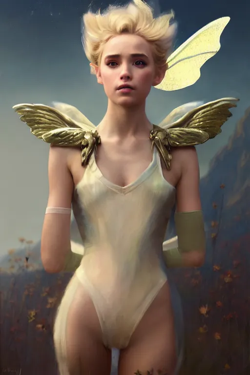 Prompt: cinematic shot of an epic portrait of a cute blonde fairy dressed in military clothes, stylised military clothes, large wings on back, shiny skin, beautiful, small details, realistic poster with volumetric light from jeremy lipkin and michael garmash, craig mallism, artgerm, unreal engine, radiant light, digital art, trends at art station, a masterpiece