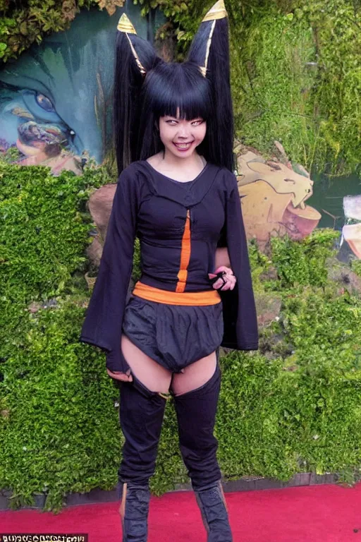 Image similar to full body photo of real - life suki from the last airbender, smiling