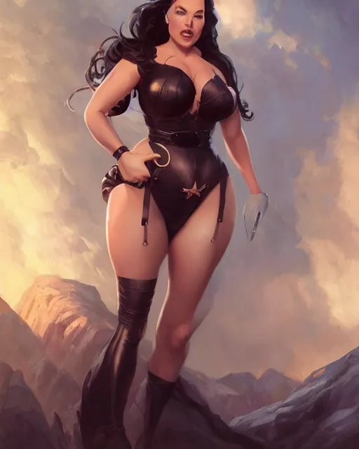 Image similar to full body portrait of Angela White by Stanley Artgerm Lau, WLOP, Rossdraws, frank frazetta, Andrei Riabovitchev, Marc Simonetti, tranding on artstation