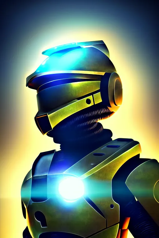 Image similar to robot ninja mask helmet halo master chief radiating a glowing aura global illumination ray tracing hdr fanart arstation by ian pesty and katarzyna da bek chmiel