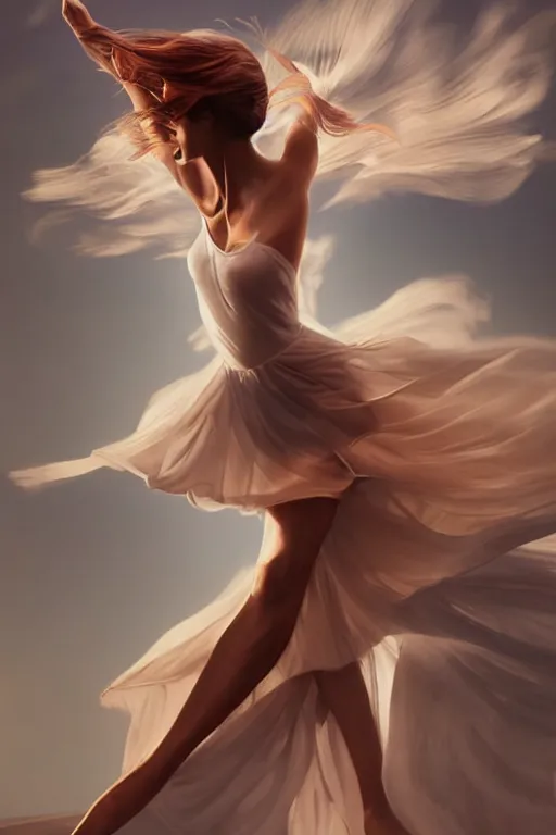 Image similar to dancer in the wind by artgerm, retrofuturism, reimagined by industrial light and magic