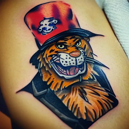 Image similar to “Tattoo of Kellogg’s Tony the Tiger wearing a pirate’s hat and eye patch”