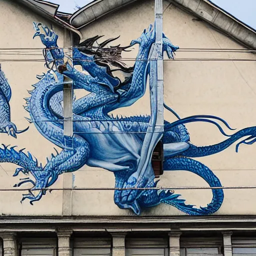 Prompt: artwork by James Jean, Dragon sit on the roof of St.Basils Church in Russia