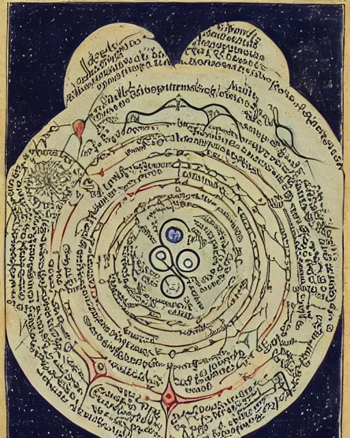 Image similar to a diagram of the esoteric alchemical process, reminiscent of the voynich manuscript