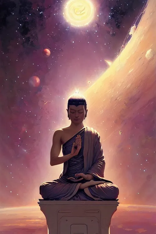 Image similar to space, buddhism, painting by greg rutkowski, j. c. leyendecker, artgerm