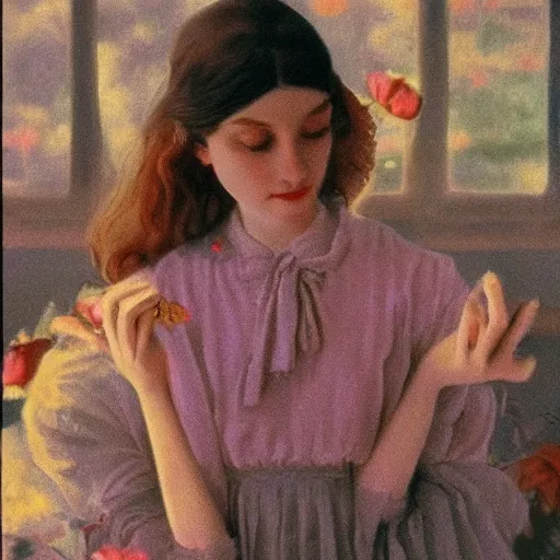 Image similar to a lot of flowers morphing in a beautiful girls face, film still by wes anderson, depicted by balthus, limited color palette, very intricate, art nouveau, highly detailed, lights by hopper, soft pastel colors, minimalist