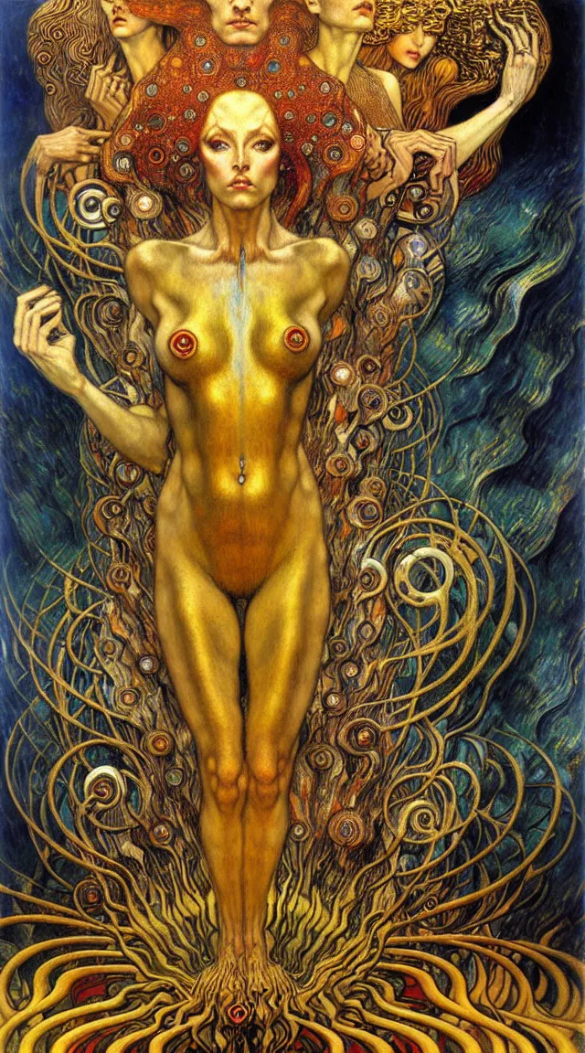 Image similar to Divine Chaos Engine by Karol Bak, Jean Delville, William Blake, Gustav Klimt, and Vincent Van Gogh, symbolist, visionary