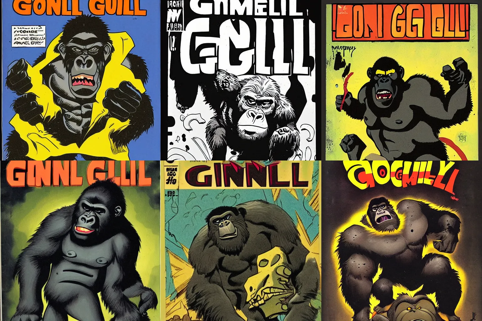 Prompt: angry gorilla comic book cover by mike mignola