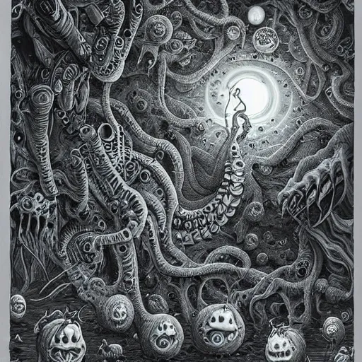 Prompt: a hyper realistic painting of cosmic horror, by joe fenton, highly detailed, vivid color,