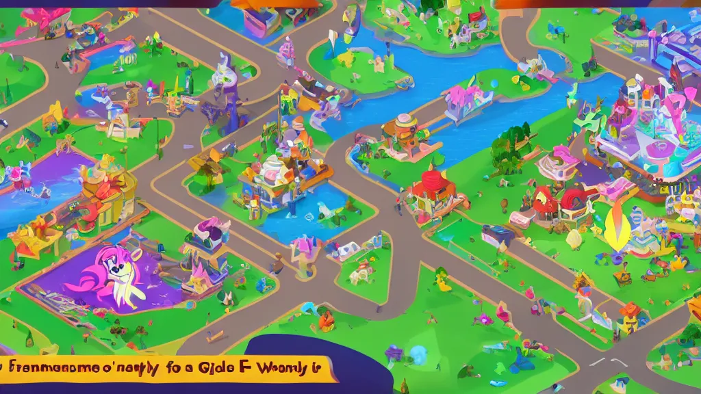 Prompt: Isometric view of Manehattan, screenshot from Hasbro\'s newest mobile game based on My Little Pony: Friendship is Magic