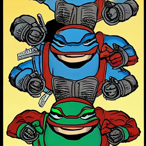 Image similar to ninja turtles in the style of mad magazine
