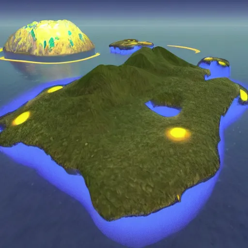 Image similar to magical islands floating in the sky with glowing ore visible in the bedrock