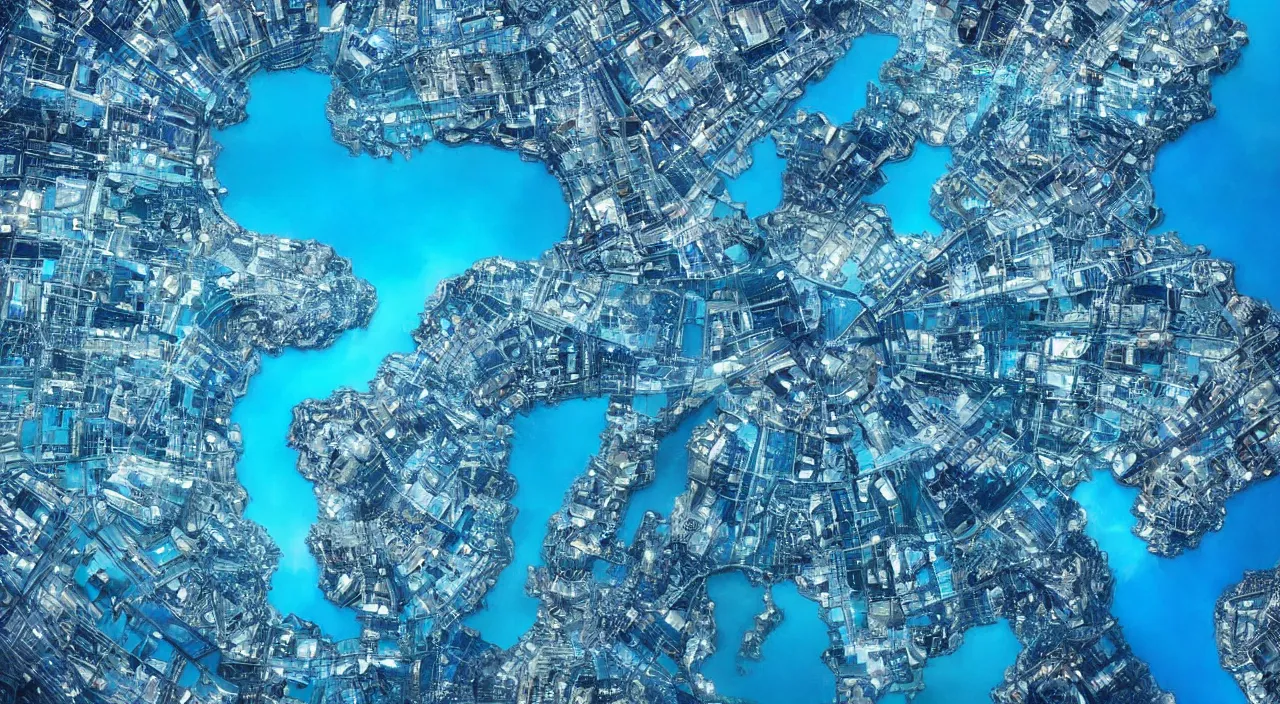 Image similar to The Crystalized City of Atlantis, Blue, Refraction, Light, Glowing, Magical, Mystical, Magnetic