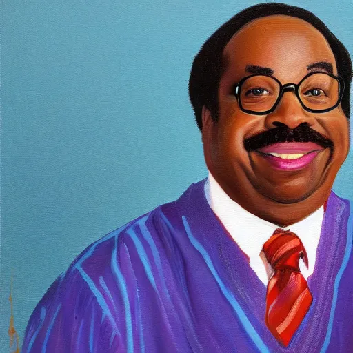 Image similar to ( ( ( portrait of leslie david baker as stanley hudson of the office television series ) ) ) a painting by igor kazarin, head to waist, light coming from the right side, red background