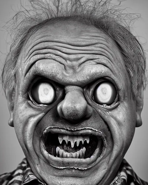 Image similar to portrait of an ugly old possessed clown crying. ugly, creepy, demonic, horror. cinematic lighting. photographic, photography. by justin roiland