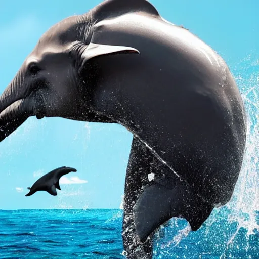 Image similar to half dolphin half elephant, elephant with a dolphin face and dolphin features