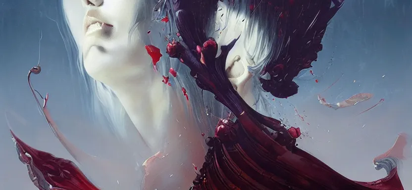 Image similar to sacred vampire, acanthus scroll, ceremonial clouds, dripping paint, fibonacci rhythm, artstation, art germ, wlop, karol bak, christopher balaskas, ross tran