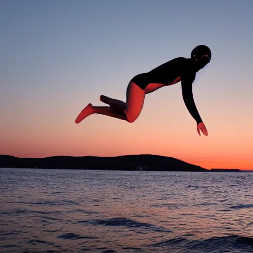 Prompt: springboard diver at sunset