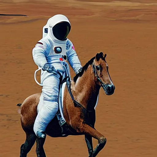 Prompt: a horse riding an astronaut on mars