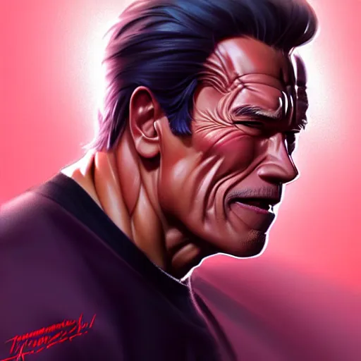 Image similar to arnold schwarzenegger, portrait shinkai makoto studio ghibli studio key hideaki anno sakimichan stanley artgerm lau rossdraws james jean marc simonetti elegant highly detailed digital painting artstation pixiv