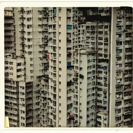 Prompt: polaroid of hong kong slums, apartments, A/C units