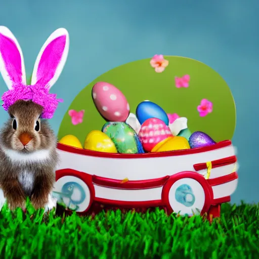 Image similar to easter bunny riding a convertible, studio photo, high quality