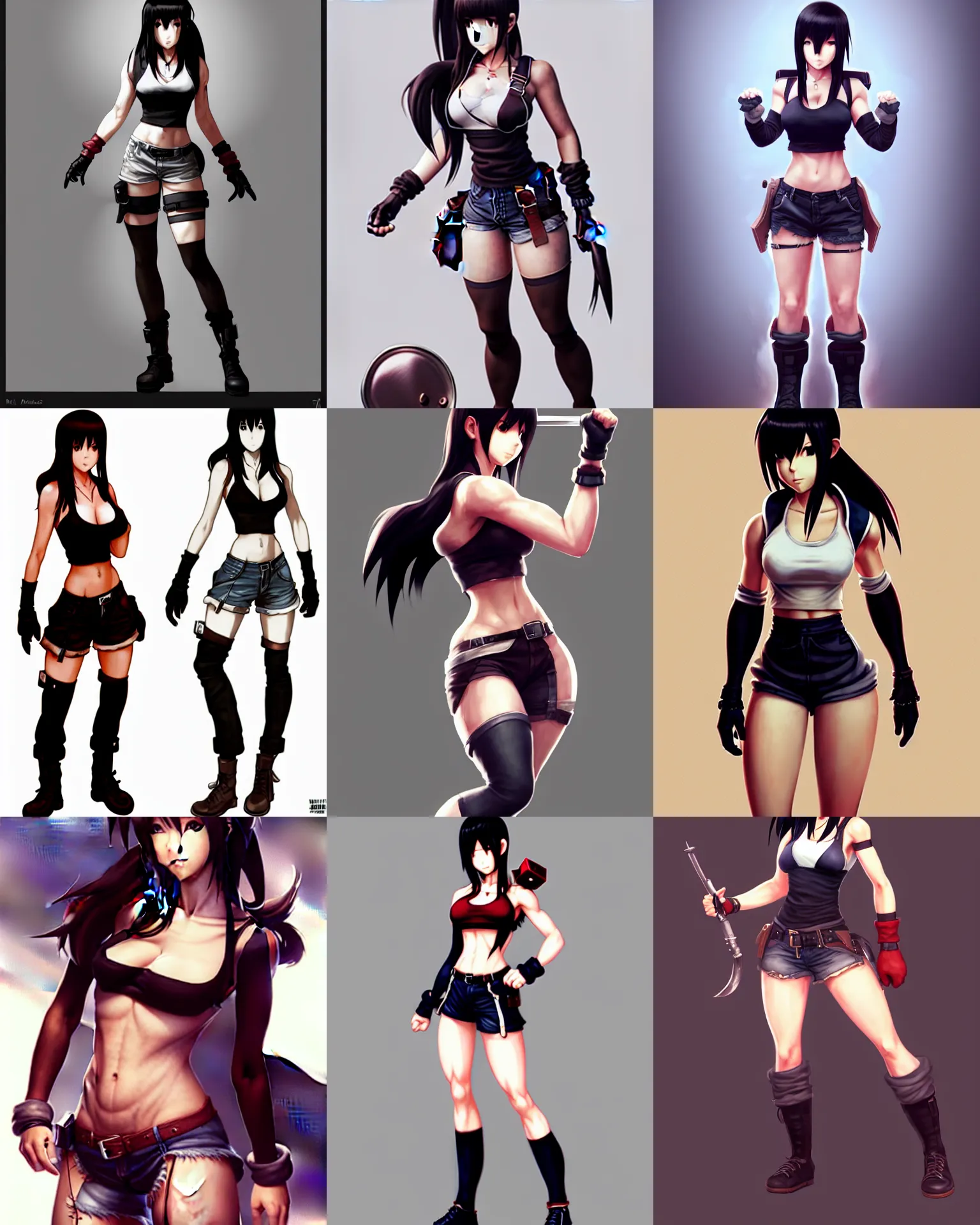 Prompt: full body character concept art of tifa lockhart | | distinct - fine, key visual, realistic shaded perfect face, fine details by stanley artgerm lau, wlop, rossdraws, james jean, andrei riabovitchev, marc simonetti, sakimichan, and jakub rebelka, trending on artstation