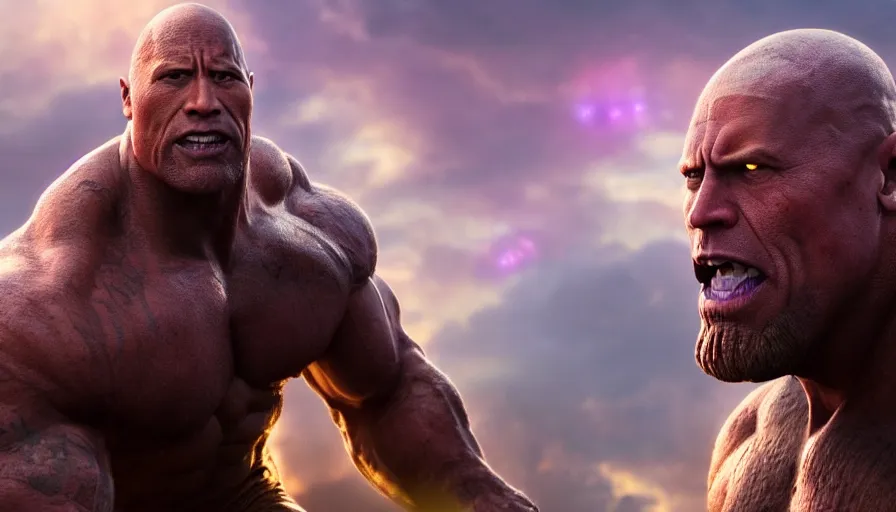 Prompt: Dwayne Johnson is Thanos, hyperdetailed, artstation, cgsociety, 8k