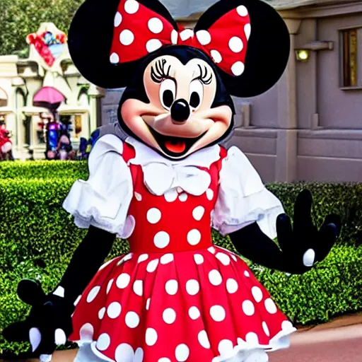 Prompt: transgender minnie mouse costumed character at disneyland, highly detailed, very high resolution, ultra realistic