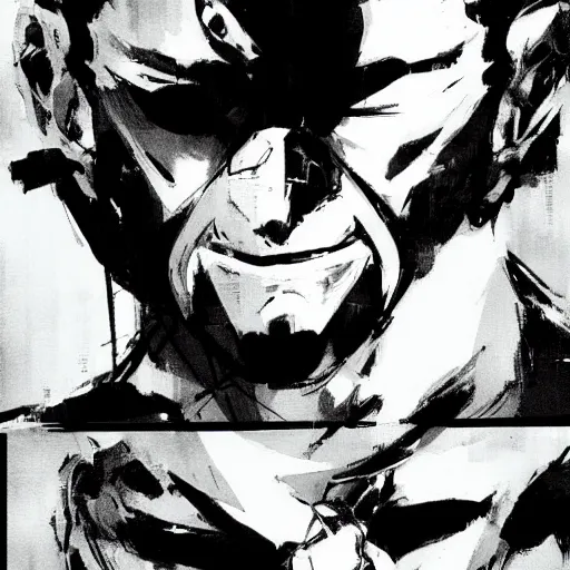 Image similar to old charismatic mechanic face, Shinkawa Yōji style