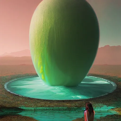 Prompt: slime monster in the lake, matte painting, detailed, elden ring, oil on canvas, by beeple