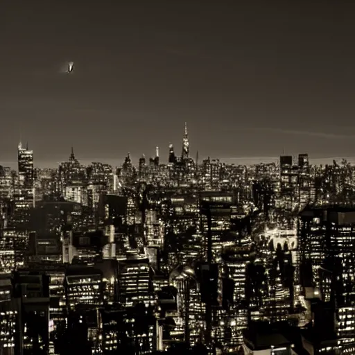 Prompt: bat signal over the Gotham city skyline