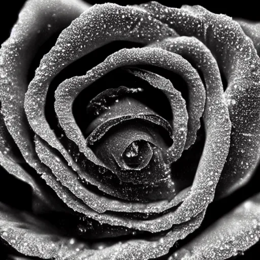 Image similar to award - winning macro of a beautiful black rose made of molten magma and nebulae on black background by harold davis, georgia o'keeffe and harold feinstein, highly detailed, hyper - realistic, inner glow, petals made of star clusters, trending on deviantart, artstation and flickr, nasa space photography, national geographic