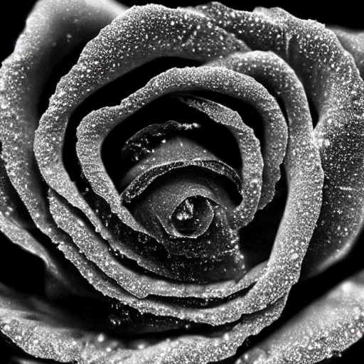 Prompt: award - winning macro of a beautiful black rose made of molten magma and nebulae on black background by harold davis, georgia o'keeffe and harold feinstein, highly detailed, hyper - realistic, inner glow, petals made of star clusters, trending on deviantart, artstation and flickr, nasa space photography, national geographic