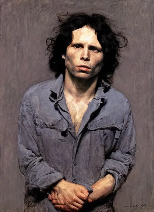 Prompt: jim morrison by jeremy lipking egon schiele gottfried helnwein