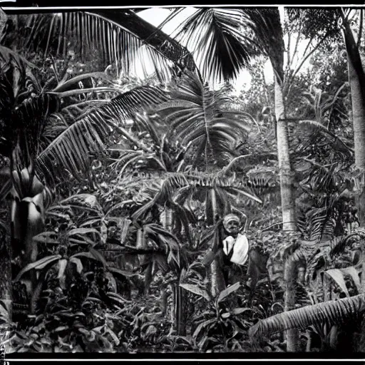 Image similar to a rizom lost film footage of a ( ( ( ( ( ( ( ( sphere ) ) ) ) ) ) ) ) in the middle of the tropical jungle / tropicalism / film still / cinematic / enhanced / 1 9 2 0 s / black and white / grain