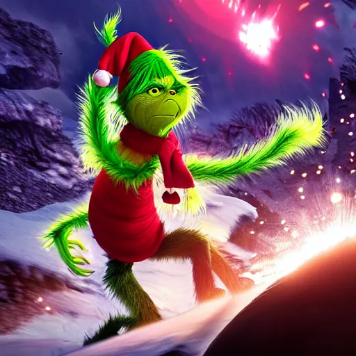 prompthunt: The Grinch activates his sharingan, battle scene, anime style,  violent, highly detailed, 8k, smooth, sharp