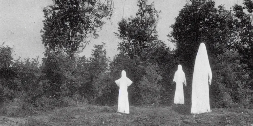 Image similar to scary unproportionable tall ghost creature in the middle of a village, 1900s picture