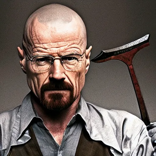 Prompt: walter white holding a sword