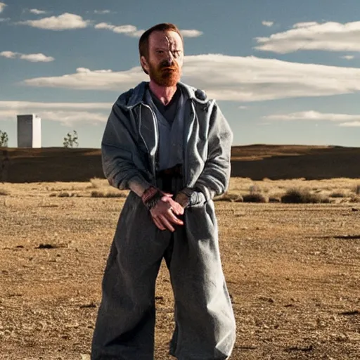 Image similar to Live Action Still of Bryan Cranston dressed as and playing Jesse Pinkman in Breaking Bad, real life, hyperrealistic, ultra realistic, realistic, highly detailed, epic, HD quality, 8k resolution, body and headshot, film still