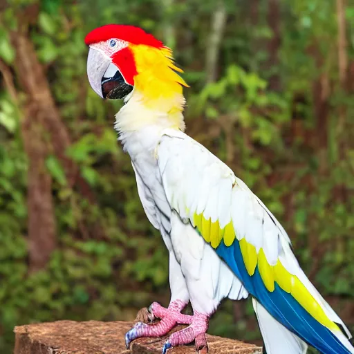 Prompt: rainbow albino macaw